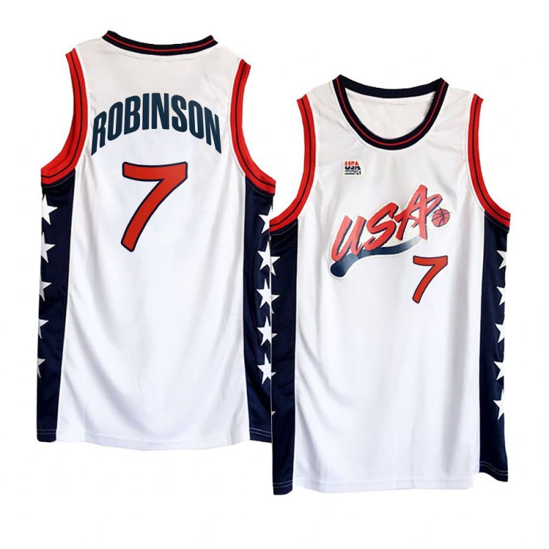 usa team 1996 olympics basketball david robinson white jersey