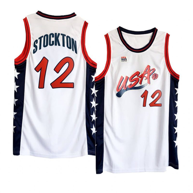 usa team 1996 olympics basketball john stockton white jersey