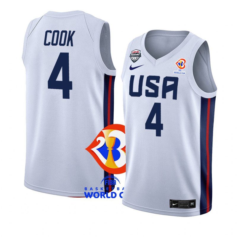 usa team 2023 fiba basketball world cup quinn cook white home jersey