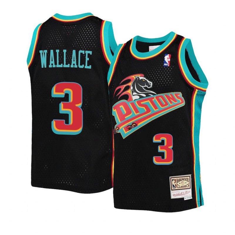 youth ben wallace hardwood classics black reload jersey