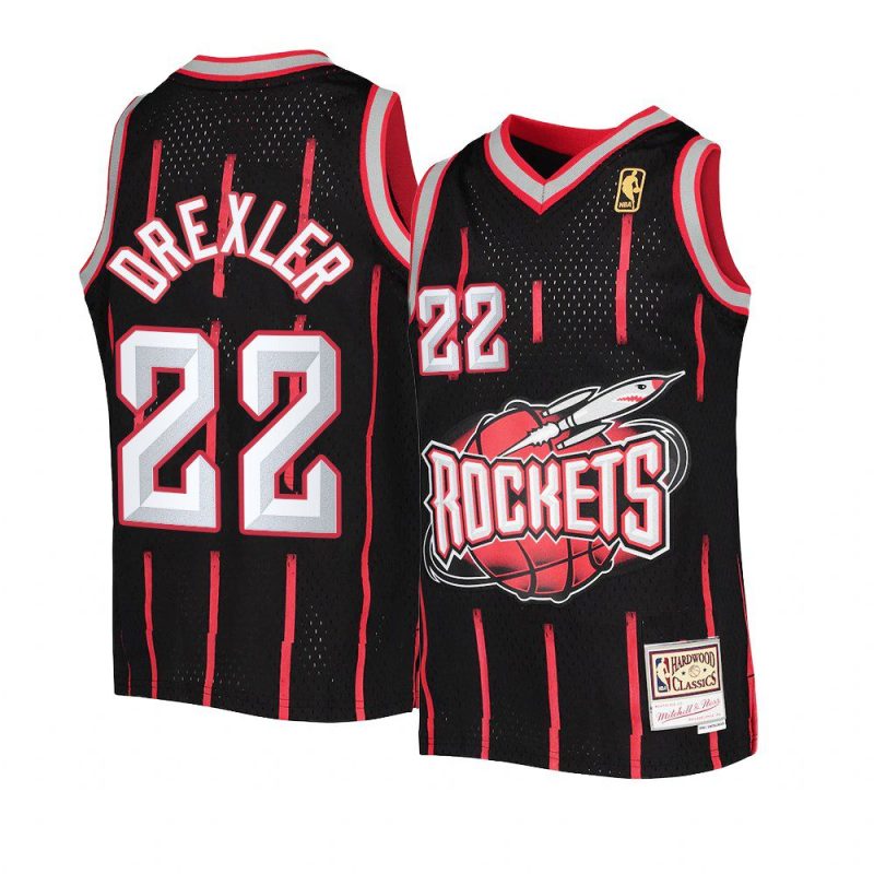 youth clyde drexler hardwood classics black reload jersey