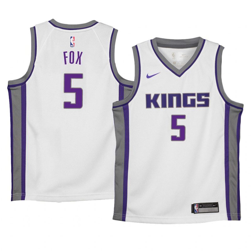 youth de'aaron fox white association jersey