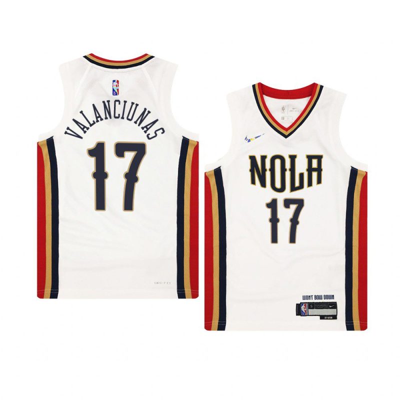 youth jonas valanciunas pelicans white city edition jersey