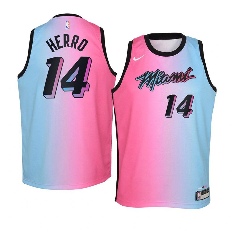 youth miami heat tyler herro blue pink city jersey