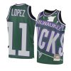 youth milwaukee bucks brook lopez hardwood classics green big face 2.0 jersey