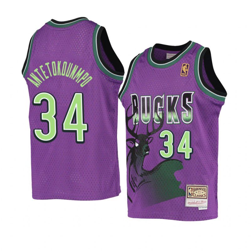 youth milwaukee bucks giannis antetokounmpo hardwood classics purple reload jersey