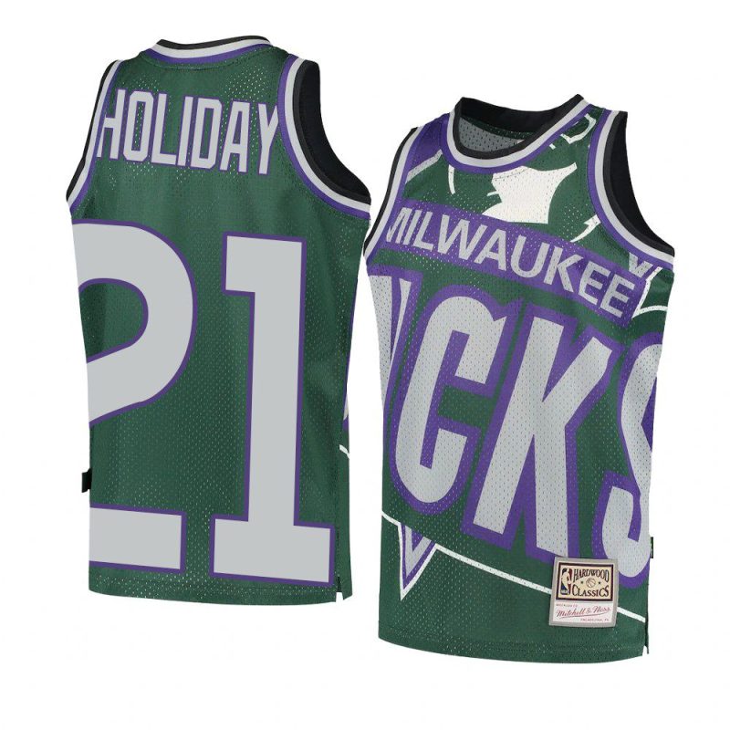 youth milwaukee bucks jrue holiday hardwood classics green big face 2.0 jersey