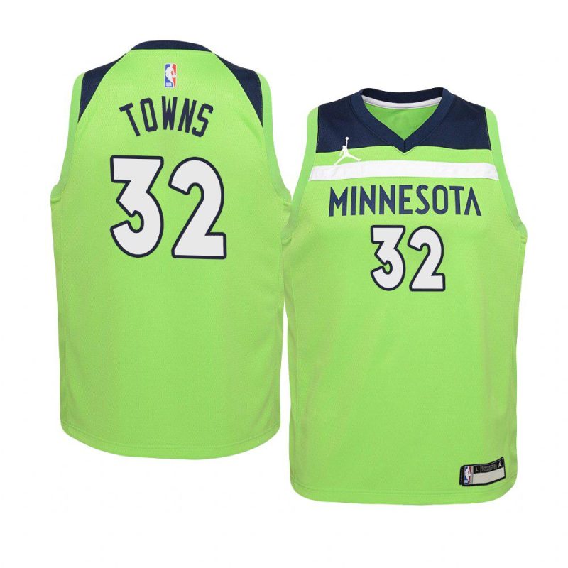 youth minnesota timberwolves karl anthony towns green statement jersey