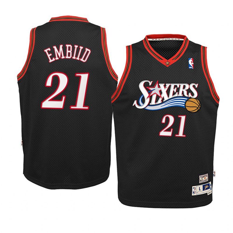 youth philadelphia 76ers joel embiid black throwback jersey