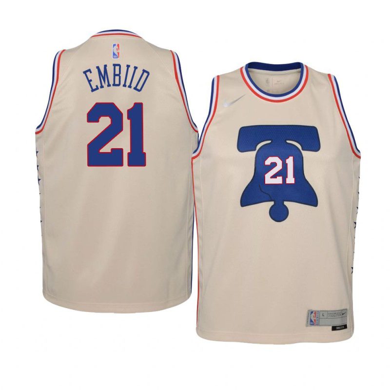 youth philadelphia 76ers joel embiid cream earned jersey