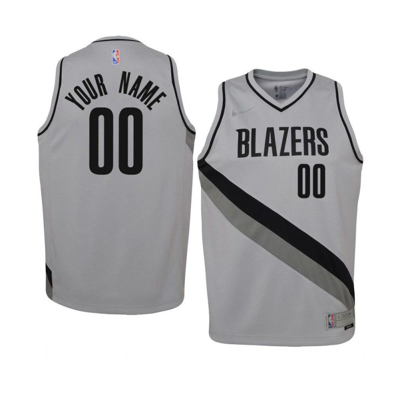 youth portland trail blazers custom gray earned jersey