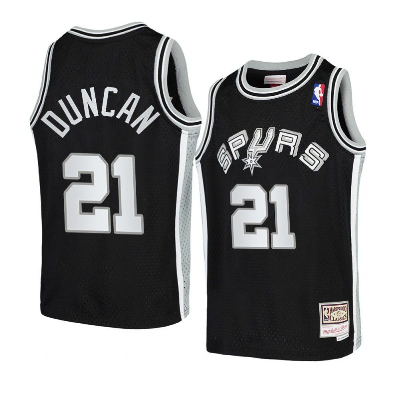 youth san antonio spurs tim duncan black hardwood classics jersey