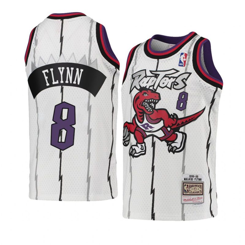 youth toronto raptors malachi flynn throwback white hardwood classics jersey