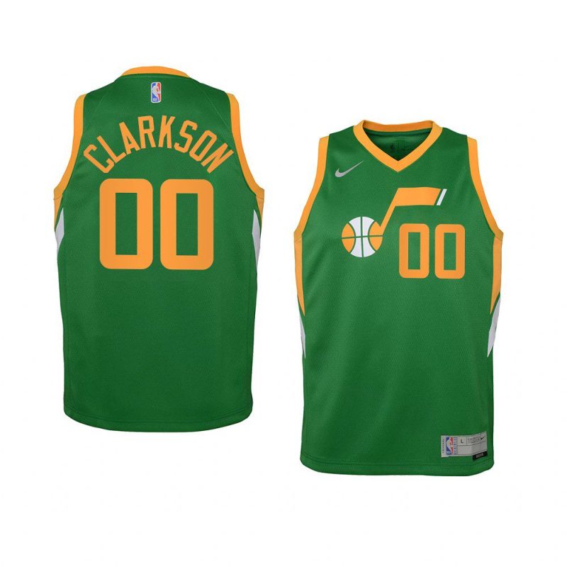 youth utah jazz jordan clarkson swingman green earned edition jersey