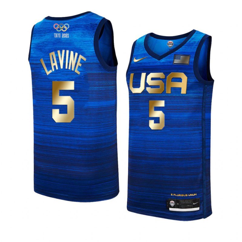 zach lavine 4 consecutive gold medal jersey tokyo olympics champions blue 2021