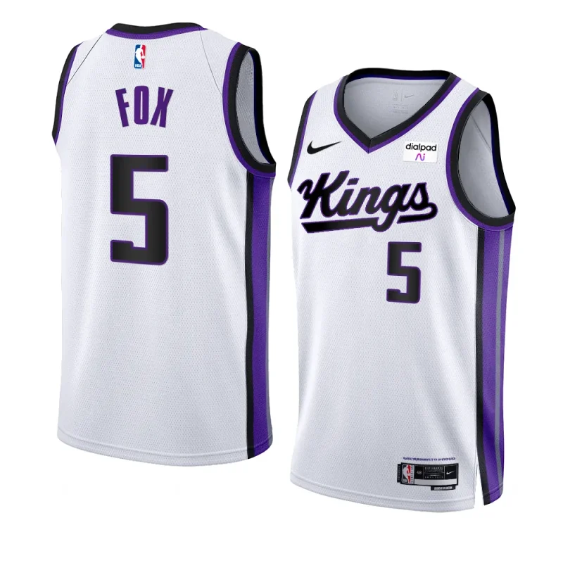 kings de'aaron fox white 2023 24association edition swingman jersey