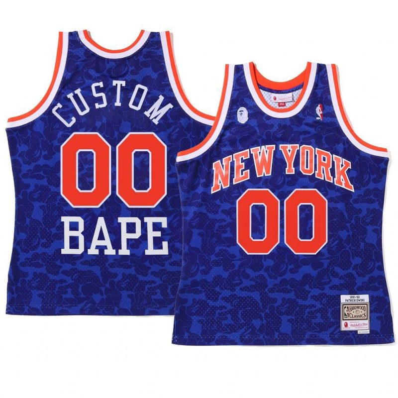 new york knicks custom blue 2022 bape menjersey