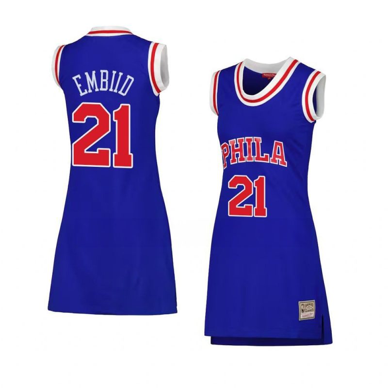 women joel embiid royal mitchell ness dress jersey