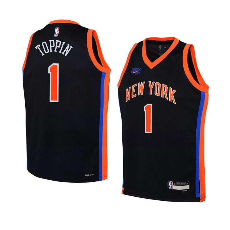 youth obi toppin knicks black city edition jersey