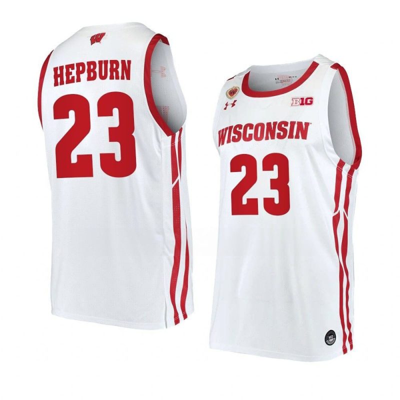 Wisconsin Badgers 23 Chucky Hepburn White 2022 23 Home Basketball Jersey Men Replica