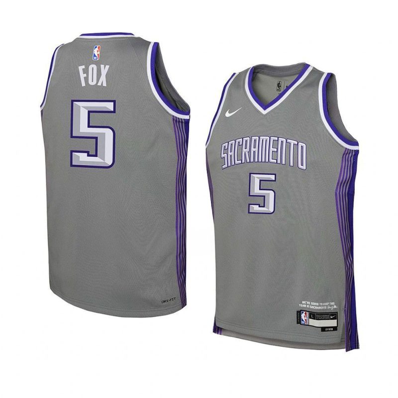 youth de aaron fox kings grey city edition jersey